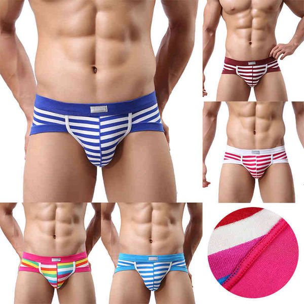 

men's underpants cotton breathable stripe u convex triangle underwear, Black;white
