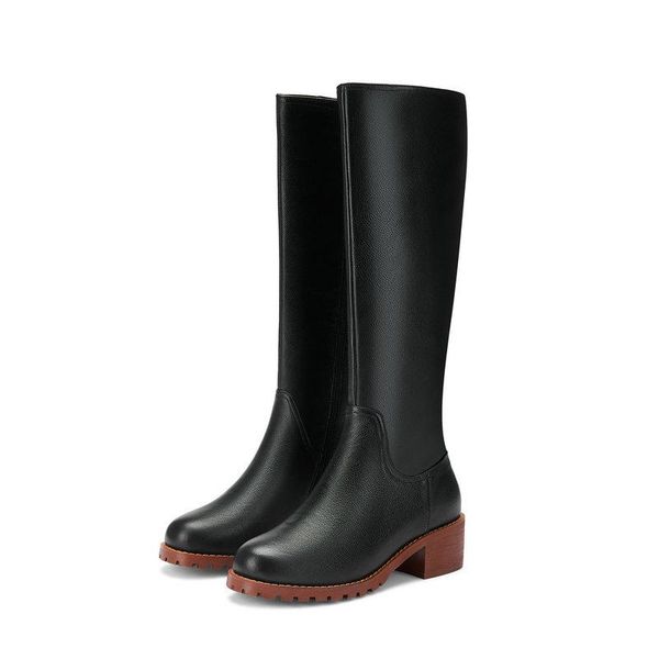 

boots 100% cow leather women knee high heels warm long winter snow ladies classic design motorcycle size 42 43, Black
