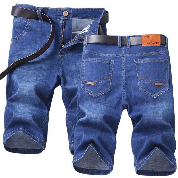 

shan bao summer fashion classic brand lightweight straight denim shorts youth men's thin stretch casual shorts 210531, Blue