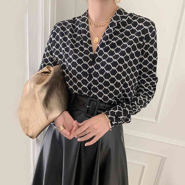 

women black simplicity braid printed blouse v-neck long sleeve shirt fashion spring summer 2f0311 210510, White