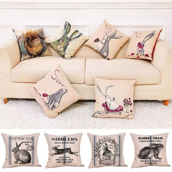 

spring easter pillow case cover decorative cushion sofa rabbit pattern printing for home living room seat bedroom decoration