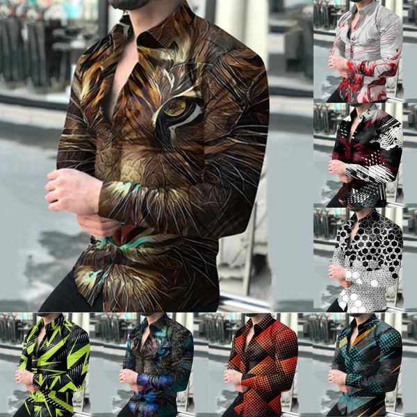 

men's casual shirts shirt collar comfortable size stand-up printed long-sleeved plus men, White;black