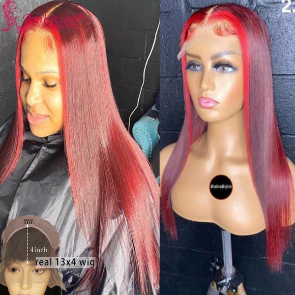 

red brazilian remy human hair lace wigs pre plucked 13x4 front straight 180% glueless bleached knots1, Black;brown