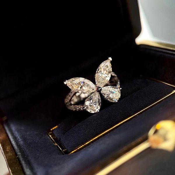 

cluster rings c pure 925 sterling silver jewelry for women butterfly diamond wedding engagement quality fine luxury, Golden;silver