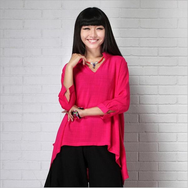 

women's blouses & shirts let's wander solid comfy loose three quarter sleeve blouse shift hi-low hem plus size baggy shirt 3 color, White
