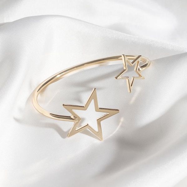 

fashion accessories hollow star heart charm women bangles on hand gold color bracelet men adjustable women's jewelry gifts bangle, Black