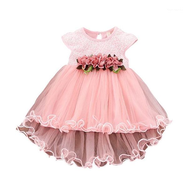 

girl's dresses 2021 cute baby girls summer floral dress princess party tulle flower toddler infant mesh tutu 0-3y clothing1, Red;yellow