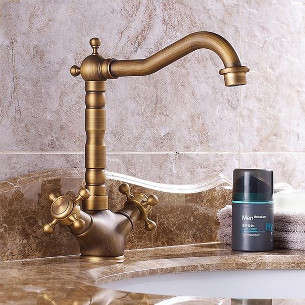 

bathroom sink faucets basin faucet 360 degree swivel spout double cross handle vintage antique brass kitchen tap cold water mixer