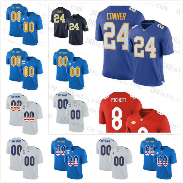 

custom ncaa pittsburgh panthers pitt football navy jersey blue royal gold white any name number 24 conner 8 kenny pickett 12 nick patti 150t, Black