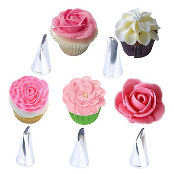 

baking & pastry tools 5pcs rose flower icing piping nozzles fondant cake cream decorating petal tip