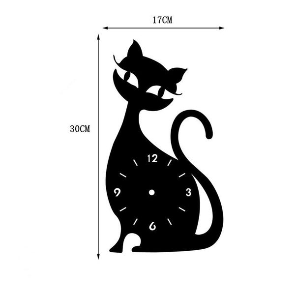 

wall clocks mirror black clock modern design home decor reloj pared decorativo kawaii cat sticker
