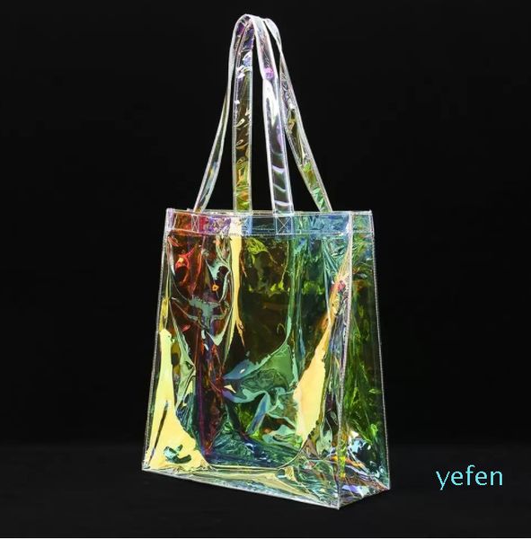 Klare holographische PVC-Taschen-Tasche schillerndes Premium-Glitter Rainbow Beachtasche Werbe-Einkaufstasche 2022