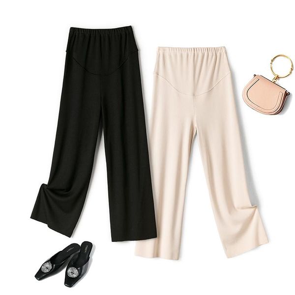 

maternity bottoms 101# pants spring autumn wide legged support abdomen elastic waist belly trousers, White