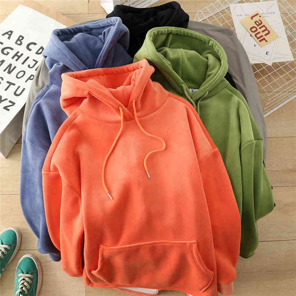 

hoodies northern winter plush thickened pullover sweater women's hooded korean version loose and thin warm coat in, Black