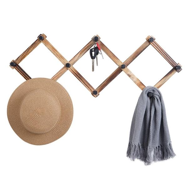 

hooks & rails vintage wood expandable wall hanger wooden folding coat rack for hats scarves key towels leash jewelry decor