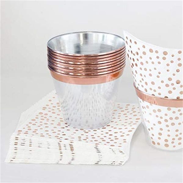

disposable dinnerware 10pcs 9oz gold transparant plastic cups rose golden silver glass birthday party tumblers rimmed wedding clear