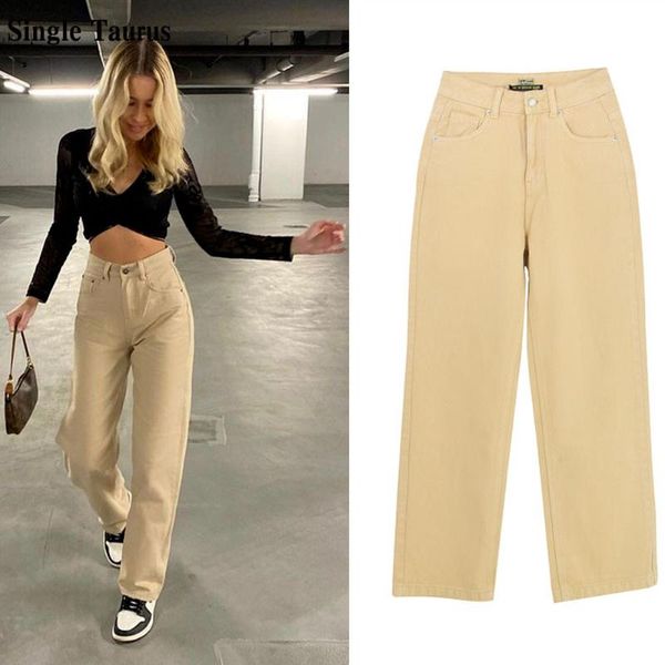 

women's jeans female sag loose straight boyfriend 2021 high waist streetwear street khaki sneaker wide leg denim pants, Blue