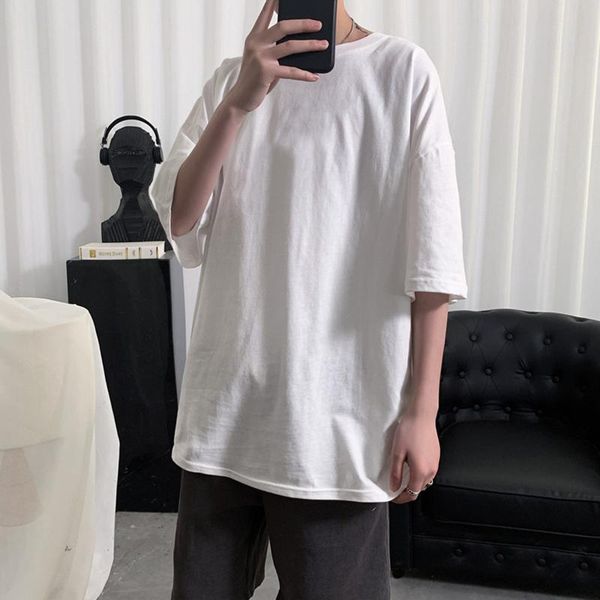 

men's oversized t-shirt lifestyle apparel workout and fitness casual hip-hop summer solid color plus size man clothing#3 t-shirts, White;black