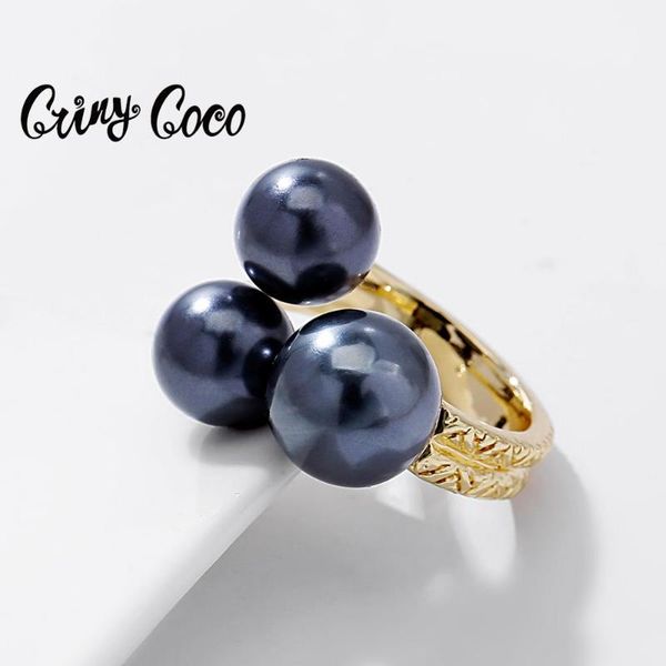 

cring coco women's black pearl ring vintage wedding gold alloy rings for women boho accesories mothers day gifts 2021 cluster, Golden;silver