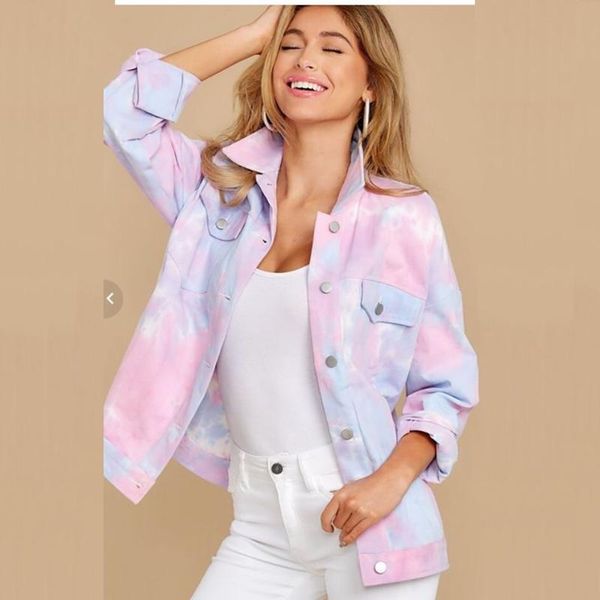 

women's jackets style ladies autumn tie-dye jacket casual loose long sleeve lapel metal button cardigan, Black;brown