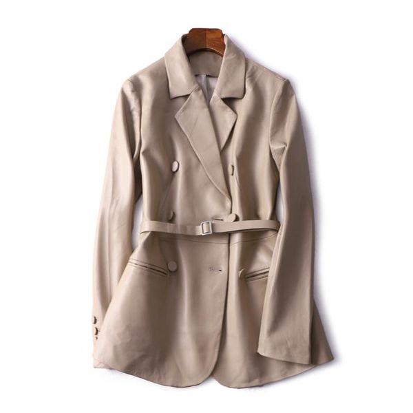 

natural sheepskin leather jacket women turn down collar adjustable belt real coat outerwear 2021 autumn winter women's fur & faux, Black