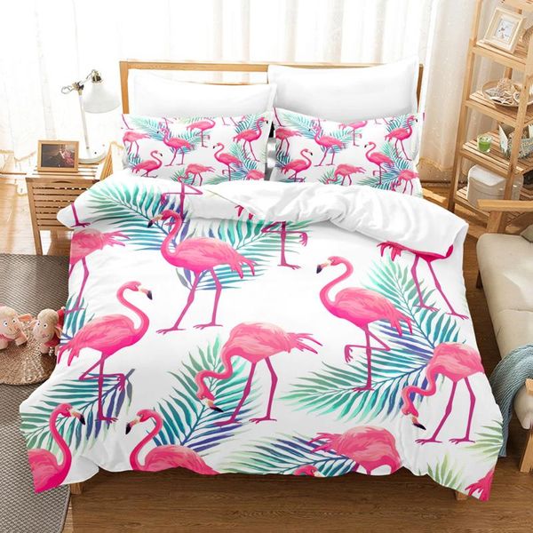 

bedding sets green pink flamingos set soft comfortable king  home textile duvet cover pillowcase bedroom bed cotton