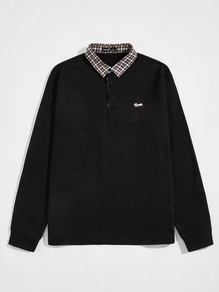 

men contrast collar letter embroidered sweatshirt g4te#, Black