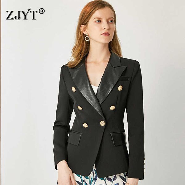 Kadınlar Bahar Sonbahar Ofis Bayan Ince Blazer Ceket PU Deri Yaka Rahat Uzun Kollu Çalışma Takım Elbise Artı Boyutu XXXL Ceket Giyim 210601