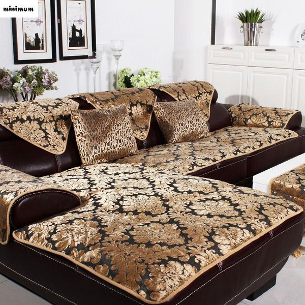 

chair covers european sofa cushion leather solid wood plush cover towel four seasons non-slip luxury golden yellow slipcover