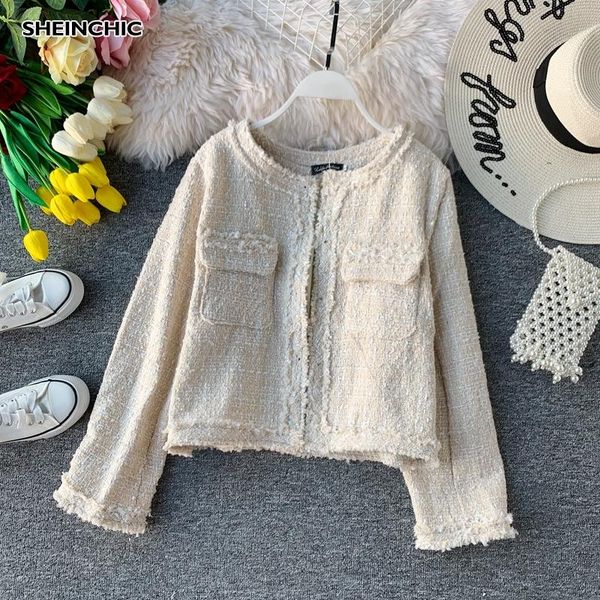 

women's jackets vintage 2021 autumn winter short jacket elegant o neck fringe tassel beige outerwear european casual women, Black;brown