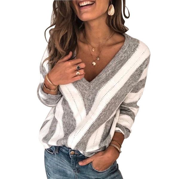 

women's sweaters spring autumn long sleeve jumper fashion striped knitted pullover women blouse v neck sweater femme knitwear pull, White;black