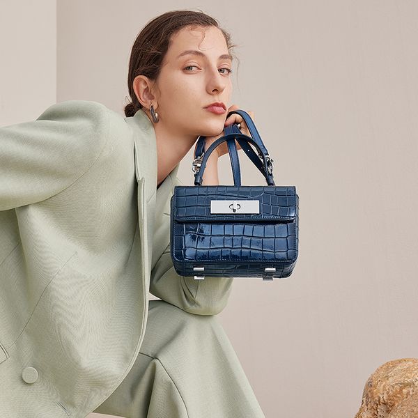 

cnoles genuine leather women handbag office women commuter tote lady shoulder bag large capacity crossbody purse bags blue