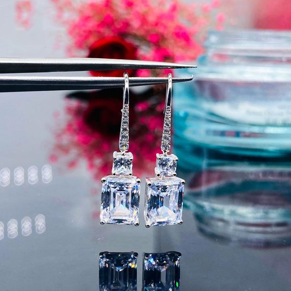 Brinco de diamante de laboratório com corte princesa 5 quilates Brincos pendentes de prata esterlina 925 reais Brincos de festa de casamento para mulheres Presente de noiva