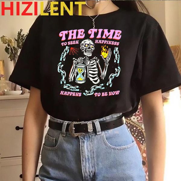 

women's t-shirt hip hop summer short sleeve streetwear skeleton print vintage couple clothes tshirt punk oversized harajuku, White