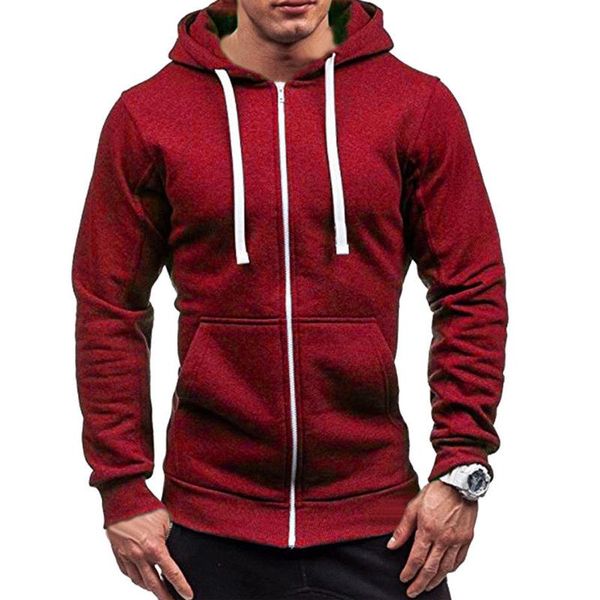 

men's hoodies & sweatshirts harajuku cotton solid color casual half dome full zipper hooded sweatshirt jogging sports, Black