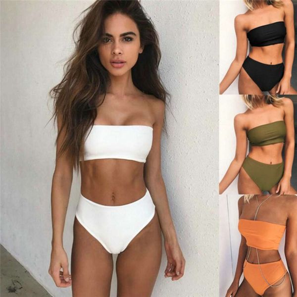 

4-color 2020 solid bra women's split bikini swimsuit swimsuit, White;black