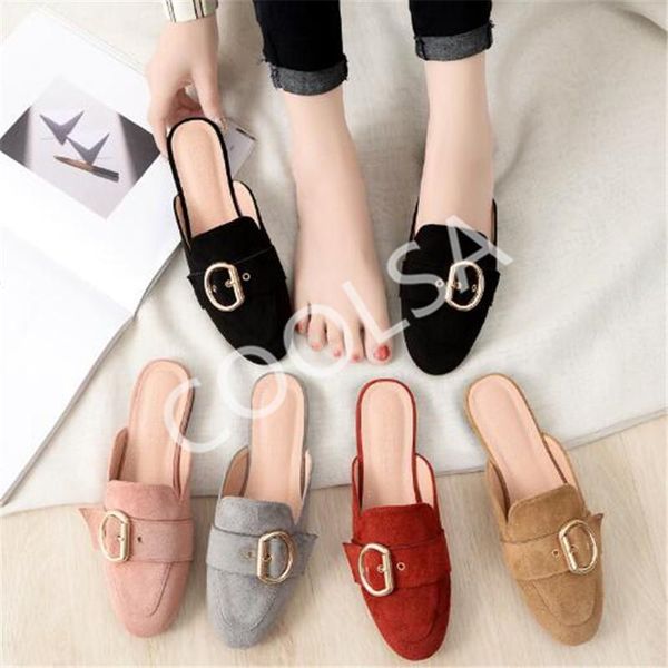 

slippers coolsa autumn women's mules shoes fashion suede solid lazy indoor warm home woman slides casual female flip flops, Black