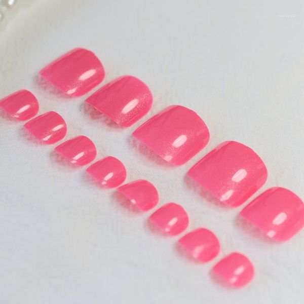 

fashion toenails shimmer watermelon red false toe nails acrylic french short full fake for toes 24pcs1, Red;gold