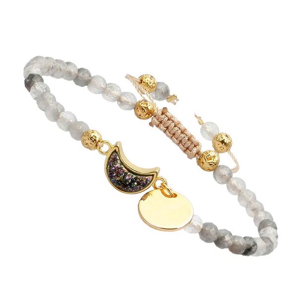 

charm bracelets 4mm faceted stone bracelet for women, titanium coated druzy quartz healing crystal adjustable men, 6"-7.8" strand,, Golden;silver