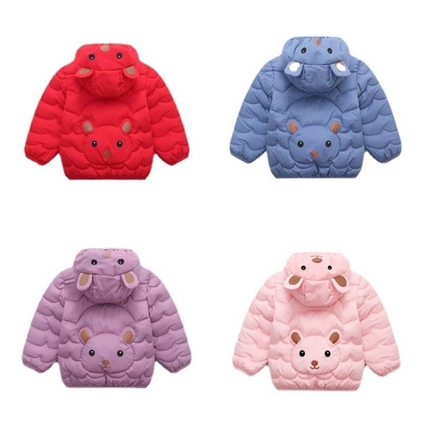 

winter children's clothing coat hooded bear print jacket short infant outerwear baby boy girls jackets kids thin warm down coats 211204, Blue;gray