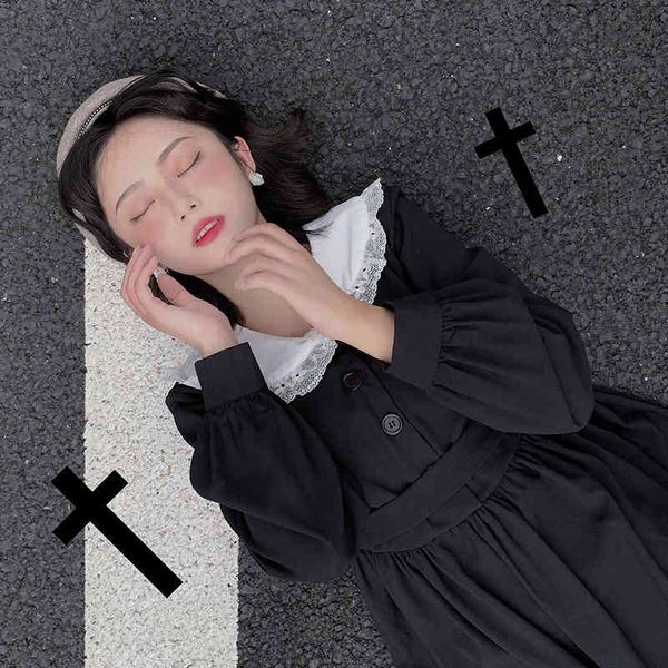 

dress band plied with dresses 2021 harajuku gothic black cosplay dressed as lolita female sailor girl style lace necklace, Black;gray