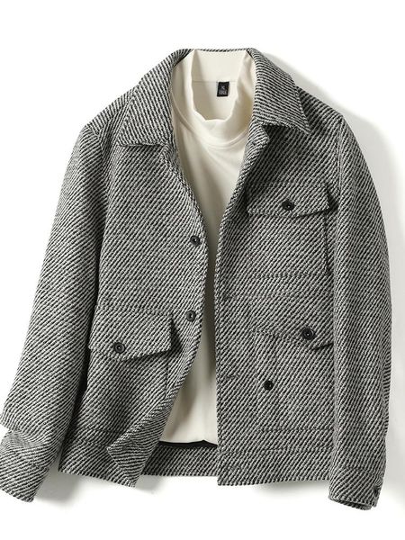 

men's wool & blends winter men fashion short woolen trench jackets casual slim long sleeve overcoats male thick warm coats o676, Black
