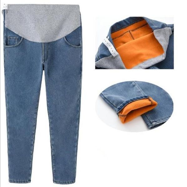 

maternity bottoms winter pregnancy jeans casual pants loose plus fertilizer increase velvet trousers clothes, White