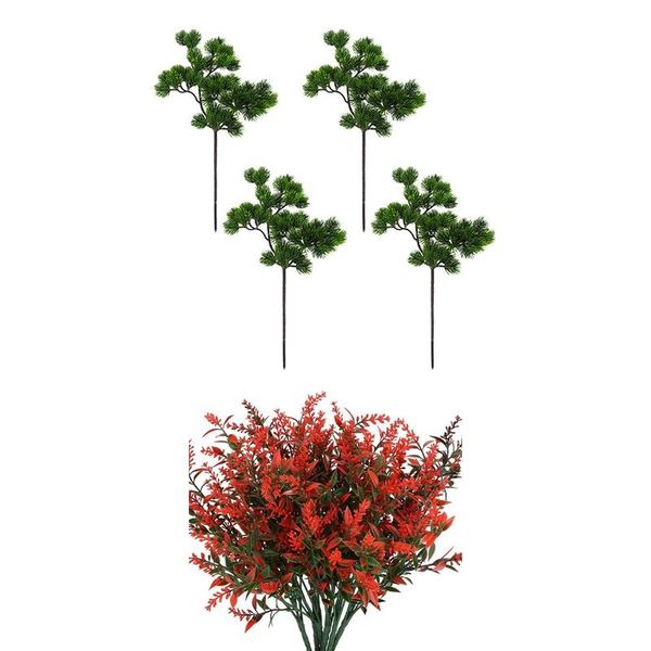 

pcs garden decoration: 6 artificial lavender orange red & 4 pine branches plastic branch decorative flowers wreaths
