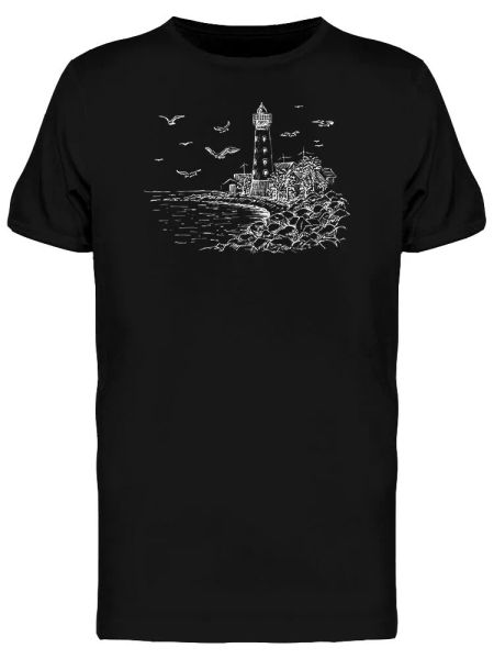 

hand painted lighthouse men's tee -image by shutterstock, White;black