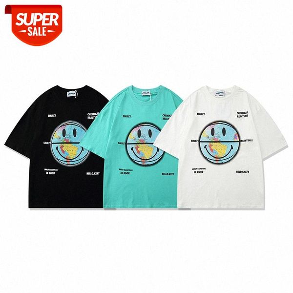 

mansclot earth smiley face print couple short-sleeved t-shirt men's half-sleeved #mw6q, White;black