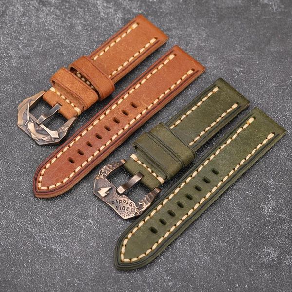 

watch bands handmade pueblo leather watchband 20 22 24 26mm suitable for bronze accessories, retro style strap, Black;brown