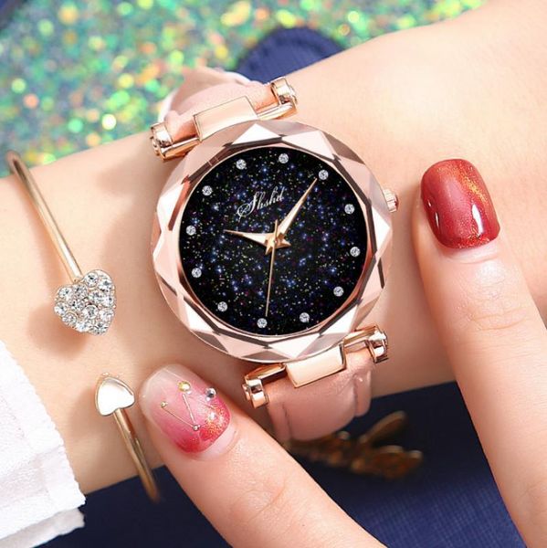 

wristwatches starry sky watch fashion lady quartz women casual wristwatch imitation leather belt relogio feminino, Slivery;brown
