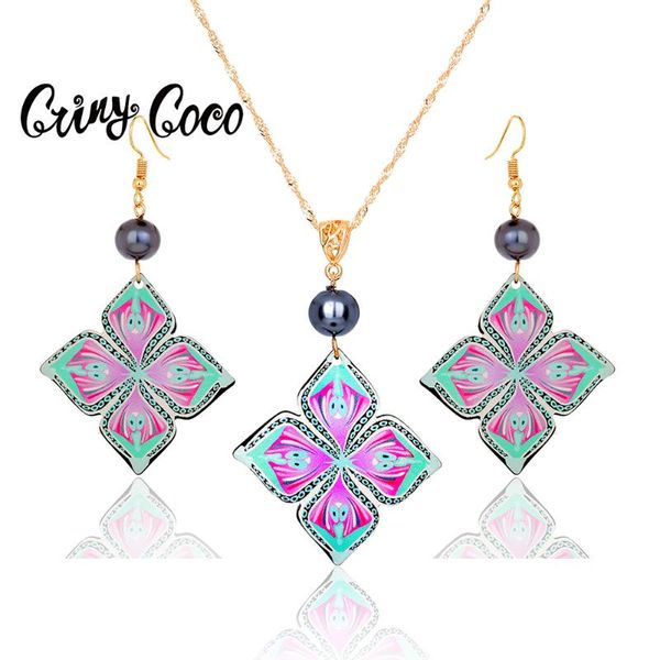 

earrings & necklace cring coco flower pendant necklaces sets women's fashion acrylic jewelry 2pcs/set party for women valentine's, Silver