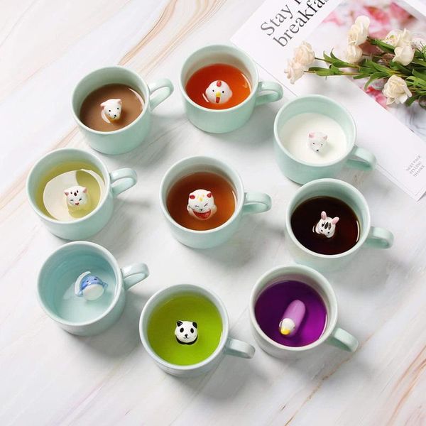 

mugs ceramic cup cute animals inside mug coffee tea milk 3d cartoon calf animal